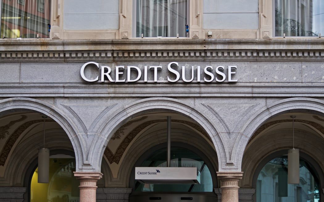 The exterior of Credit Suisse Bank building on the Piazza Riforma in Lugano, Switzerland. Credit Suisse is a global wealth manager investment bank and financial services firm.