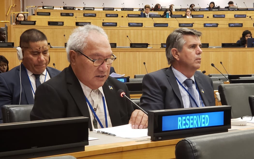 Ulu-O-Tokelau Faipule Kelihiano Kalolo and Tokelau Administrator briefing the United Nations Decolonization Committee on recent key developments and challenges in Tokelau.