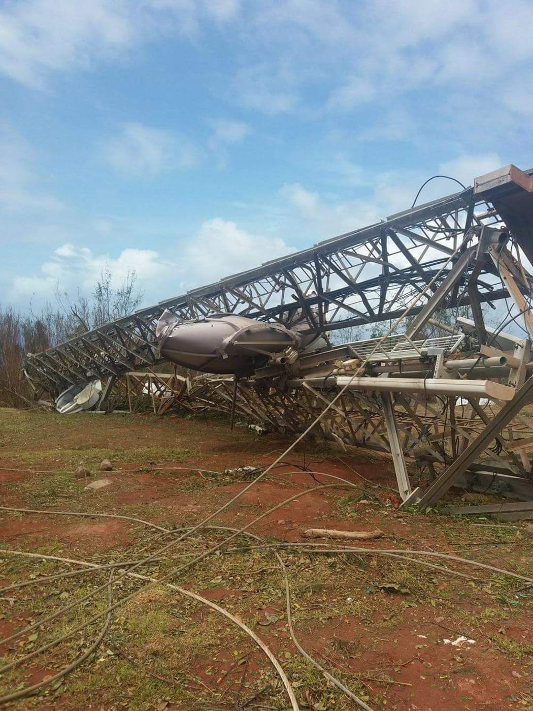 A major communication tower for Fiji's remote Lau island group was completely crumpled by Cyclone Winston.