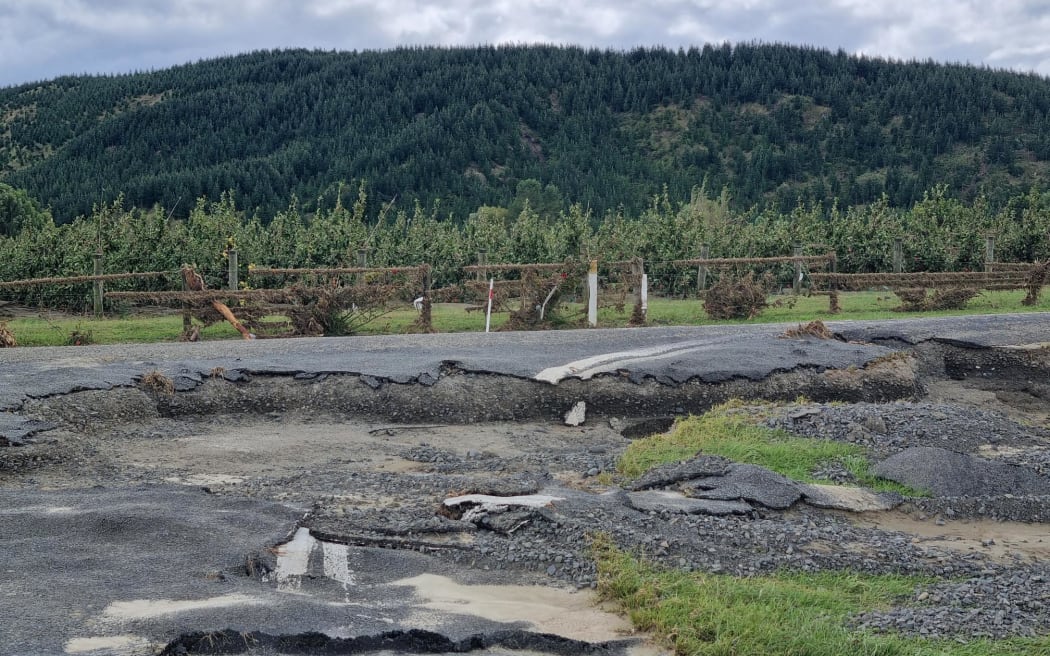 A damaged road in Eskdale, north of Napier.