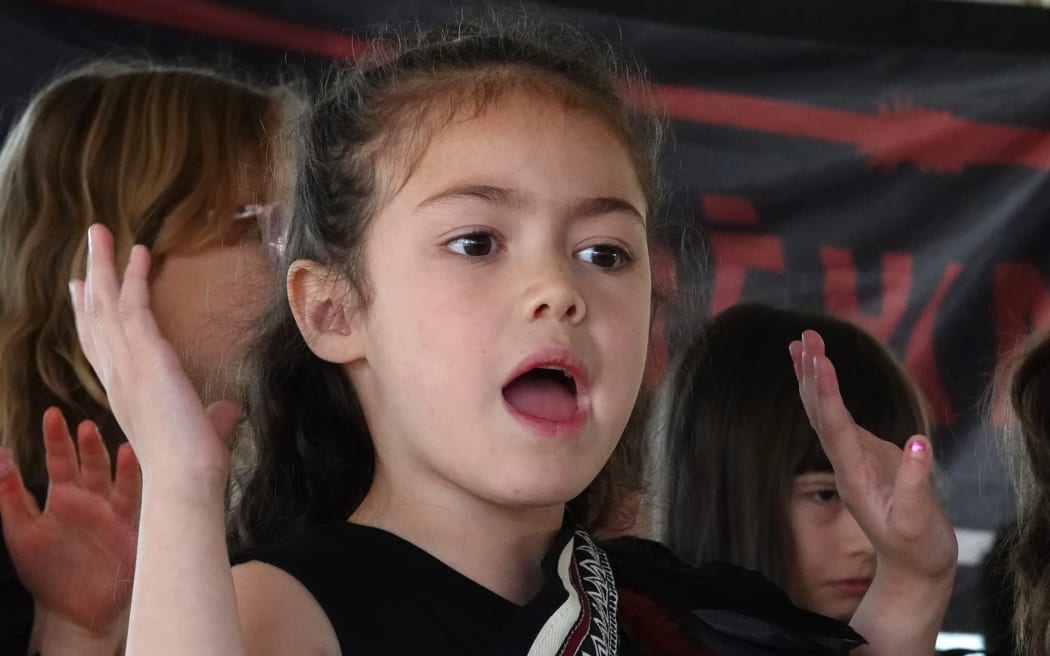 Te Atarangi Moore, 5, performs with Bay of Islands International Academy.