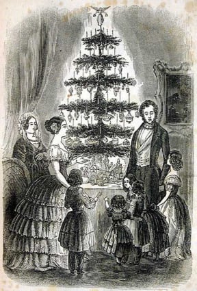 An Americanised version of the famous image of Queen Victoria's family Christmas tree (Published in Godey's Lady's Book,1850)
