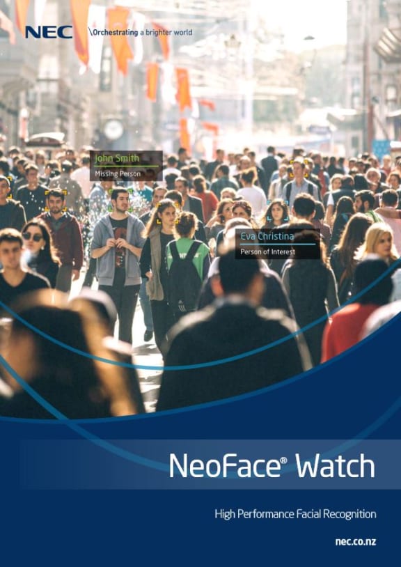 The front cover of NEC NZ’s brochure advertising its facial recognition capability. It says it is “particularly close” to the  NZ Police.