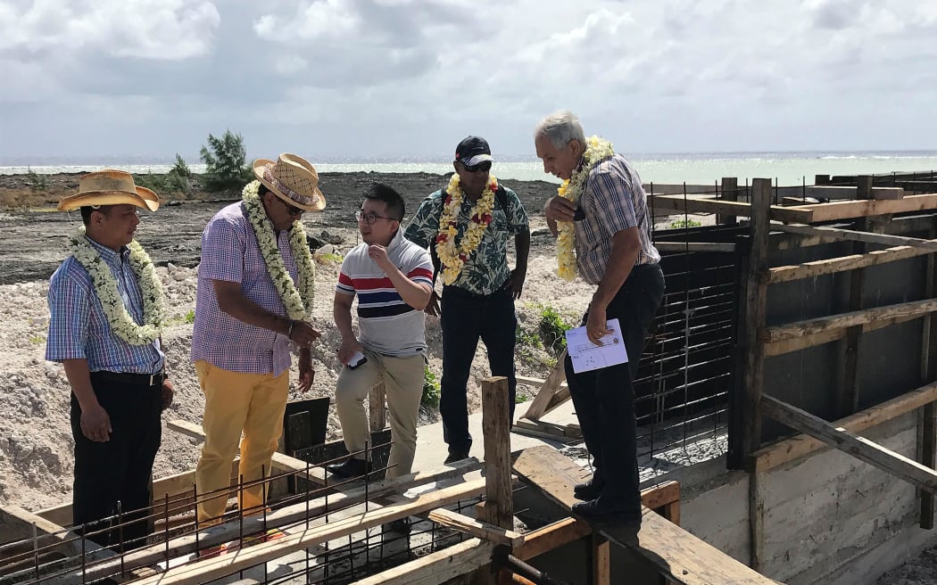 French Polynesian president Edouard Fritch visits Hao atoll to view progress on the aquaculture project being built by the Chinese company Tahiti Nui Ocean Foods