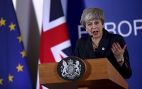 British Prime Minister Theresa May speaks during a media conference at an EU summit in Brussels, Friday, March 22, 2019.