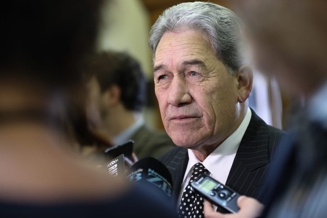 Winston Peters speaks to the media as acting Prime Minister