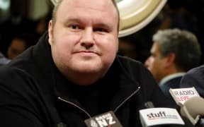 Kim Dotcom speaks to media after his "Moment of Truth" event at Auckland's Town Hall.