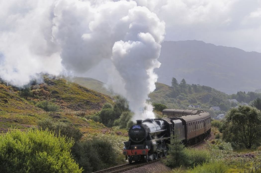 The Jacobite Steam Train, better known now as the Harry Potter Train, on the way to Mallaig in Scotland.