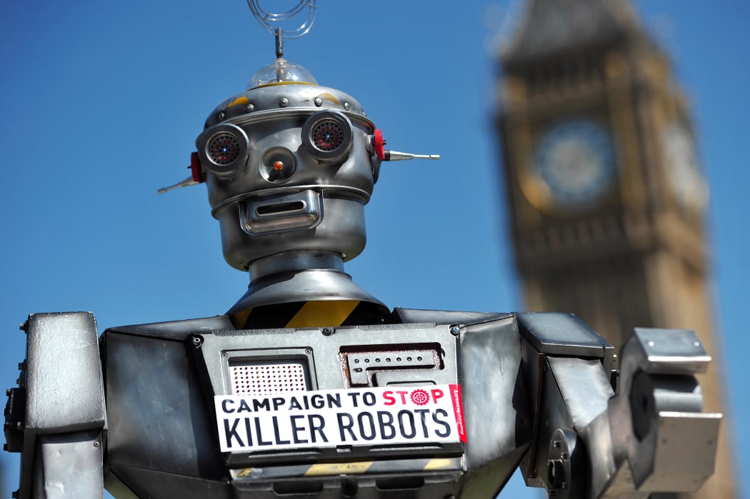 A mock killer robot during the launch of the Campaign to Stop Killer Robots in London in April 2013.