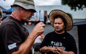 Director Vela Manusaute talking to the Director of Photography Grant Mackinnon