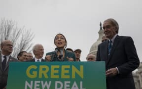 Representative Alexandria Ocasio-Cortez, Democrat of New York, speaks during a press conference to announce the "Green New Deal" held at the United States Capitol in Washington, DC on February 7, 2019.