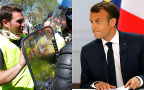 Yellow vests protester and French President Emmanuel Macron