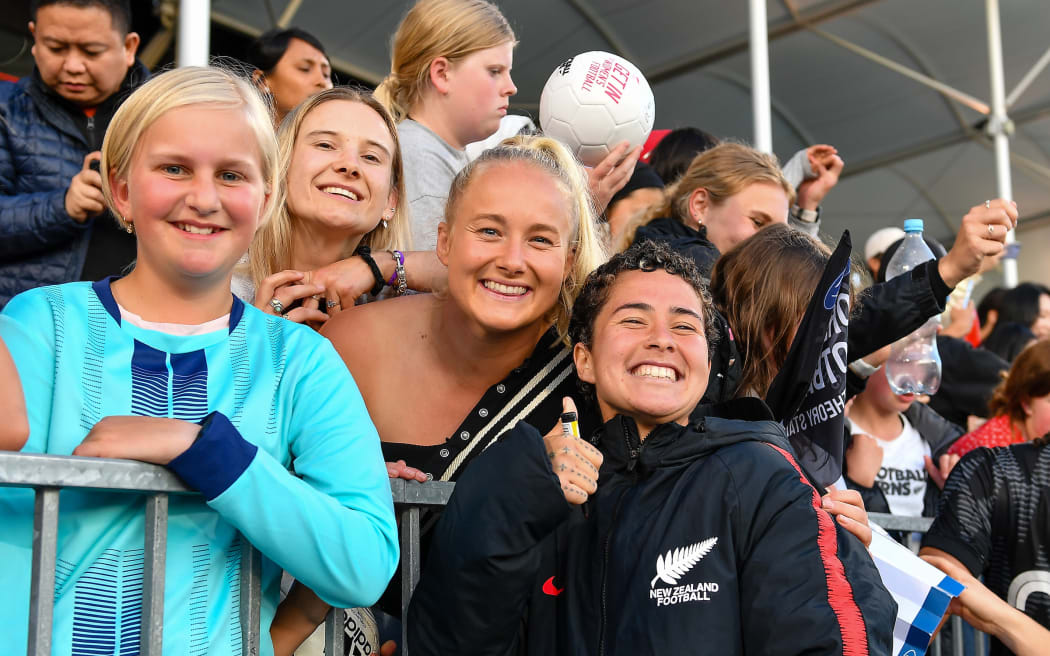 Malia Steinmetz of New Zealand with fans during the Football Ferns New Zealand V South Korea, Orangetheory Stadium, Christchurch, New Zealand, 15th November 2022. Copyright photo: John Davidson / www.photosport.nz