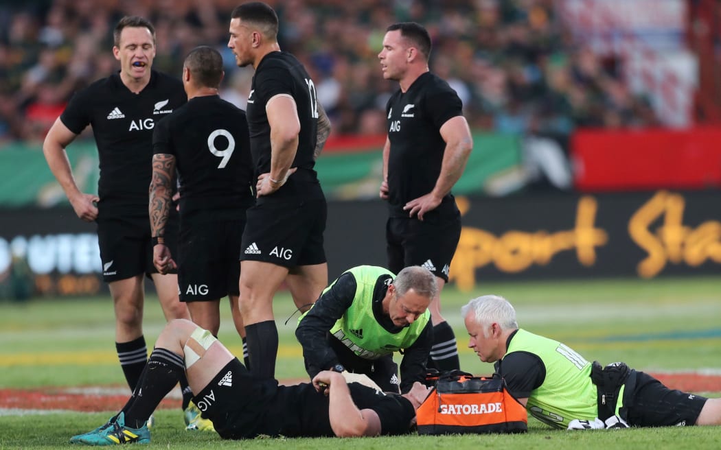 Sam Cane of New Zealand injured during the 2018 Rugby Championship match between South Africa and New Zealand at Loftus Stadium, 2018