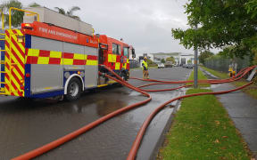 Fire at Harris Road, East Tamaki, Auckland. Fire and Emergency, fire truck.