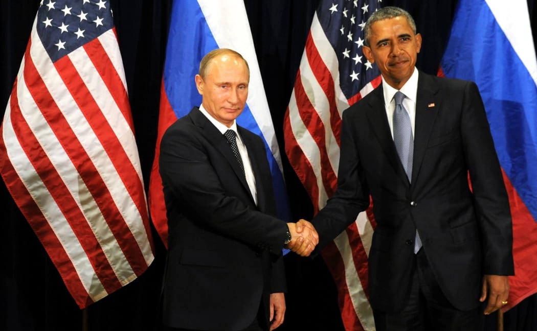 Russia's President Vladimir Putin and US President Barack Obama meet after a session of the UN General Assembly.