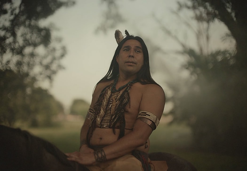 Native American actor Dallas Goldtooth as Spirit / William Knife-Man in the TV series Reservation Dogs