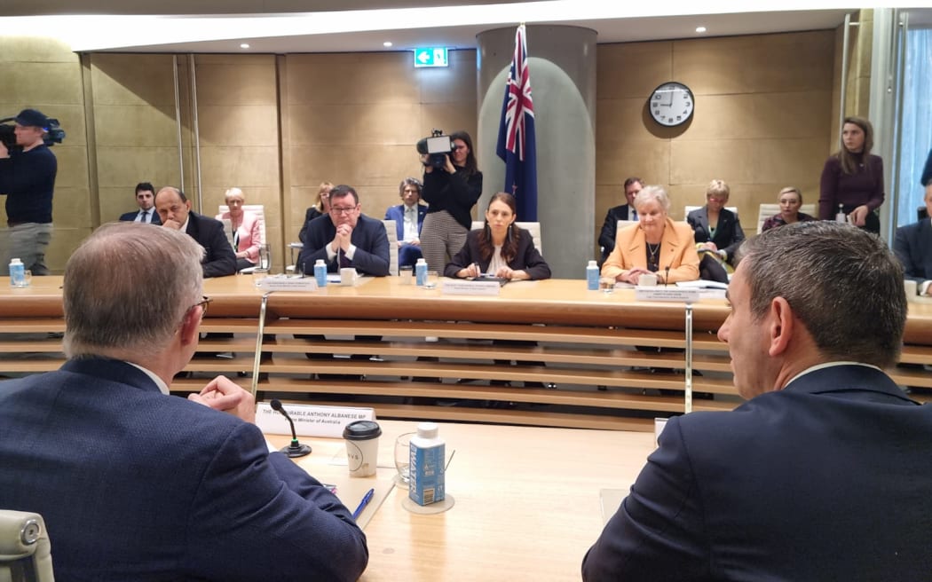 New Zealand's prime minister Jacinda Ardern and top ministers meet with their Australian counterparts in Sydney, 8 July 2022.