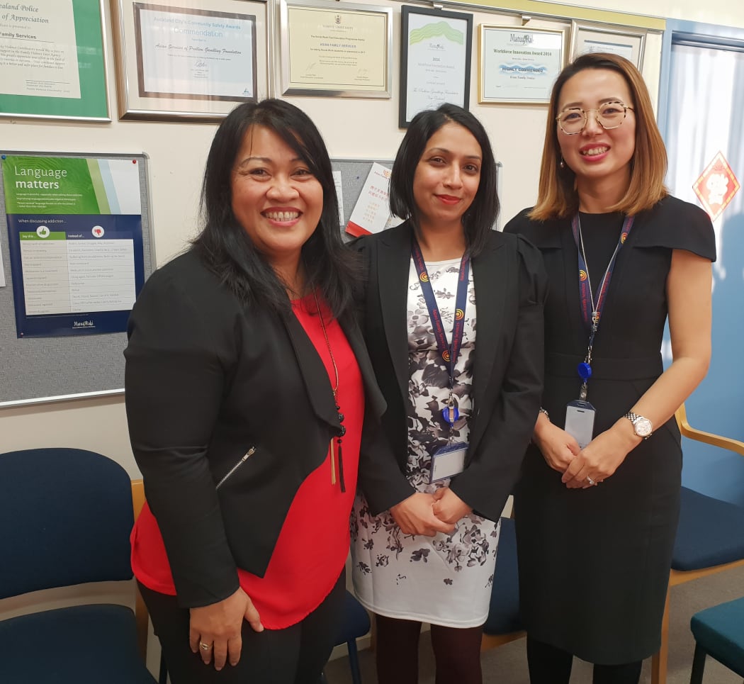 Pesio Ah-Honi, Shirleen Prasad and Kelly Feng in the Problem Gambling Foundation's offices in Auckland.