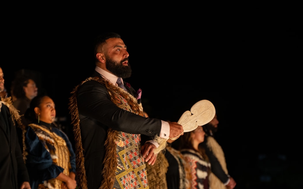 Tohunga reciting karakia to one of the nine stars in the Matariki cluster.