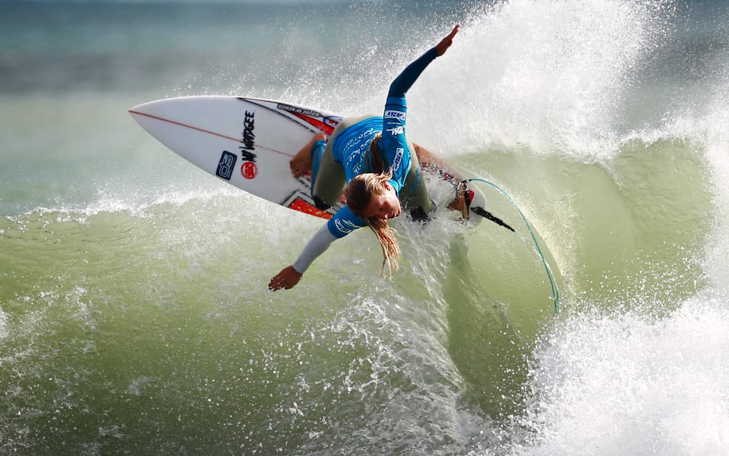 Oakura surfer Paige Hareb surfing at the ASP Women's World Tour held at Fitzroy Beach in New Plymouth.