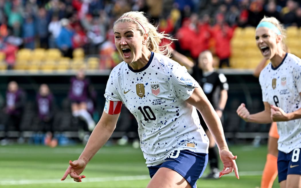 Lindsey Horan of the USA celebrates after scoring a goal against Netherlands, 2023 FIFA Women’s World Cup, Wellington