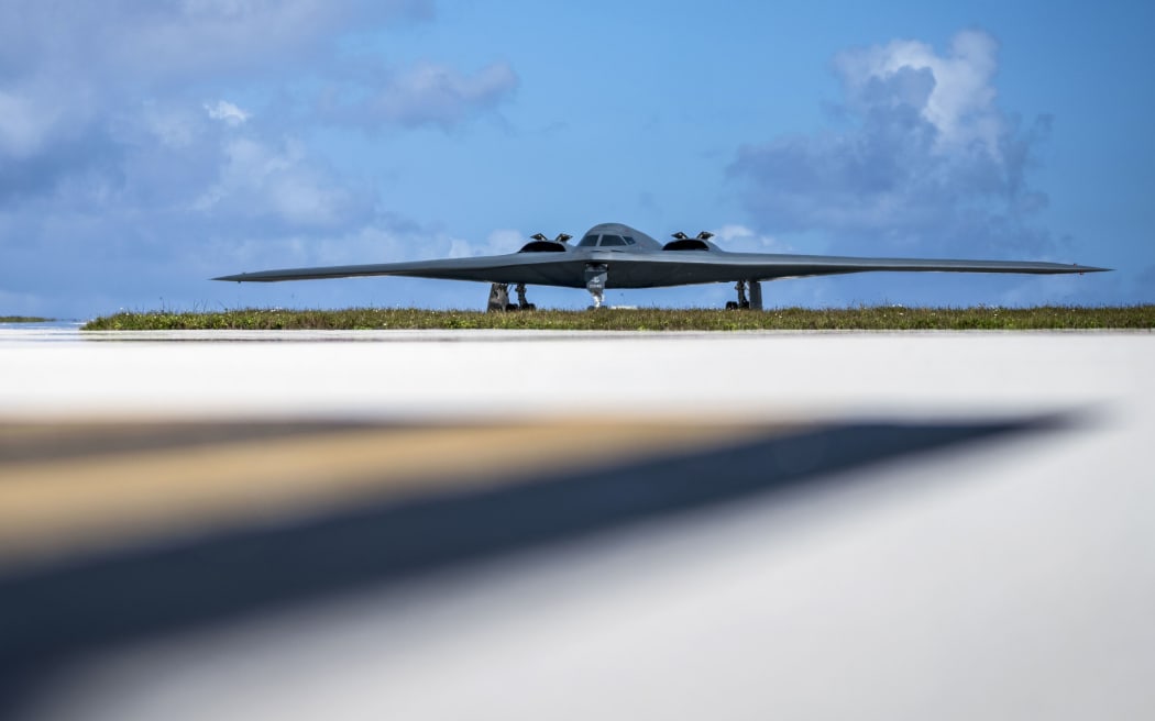 An Air Force B-2 Spirit taxis on the flightline at Andersen Air Force Base, Guam, Jan. 8, 2018.