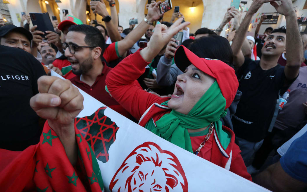 Morocco fans in Doha ahead of the FIFA World Cup semi-final against France. 14 December 2022.