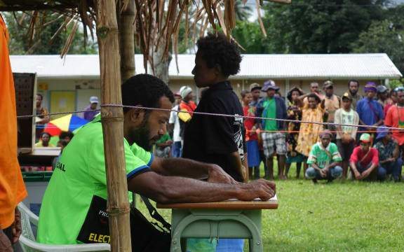 Waiting to vote in PNG's 2017 national election, Morobe province.