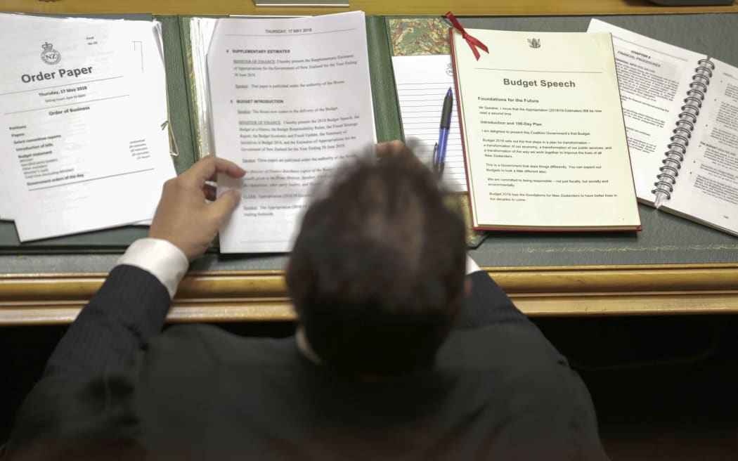 The view from Grant Robertson's seat as he delivers his first Budget to Parliament.