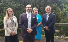 Sustainable New Zealand party leader Vernon Tava, second from left