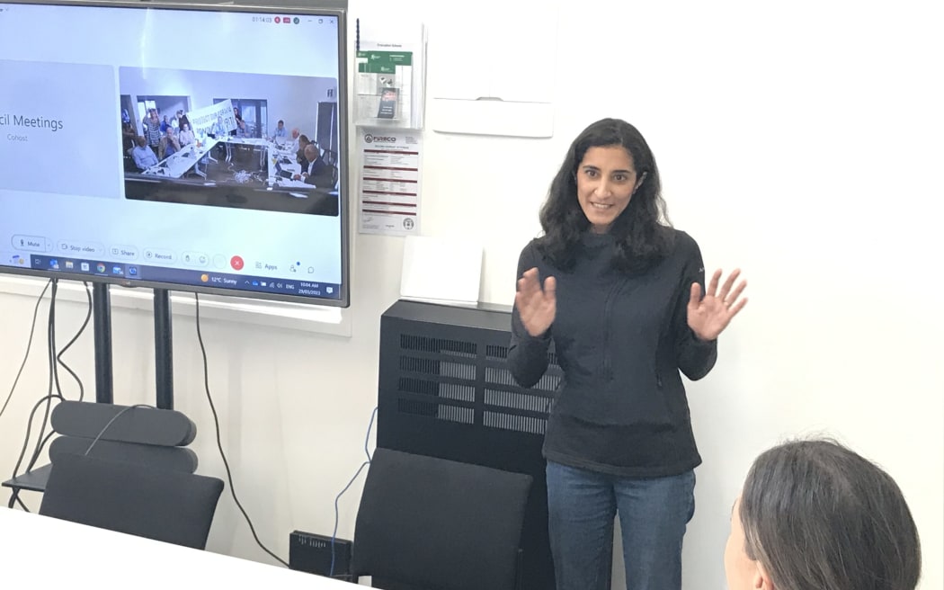 Baylys Beach resident Samah Huriwai-Seger lobbies for the permanent return of karakia to open every council meeting at KDC's March meeting in Mangawhai.