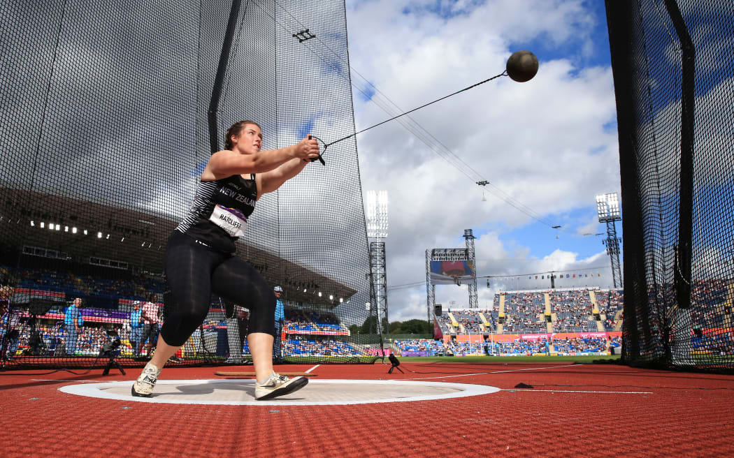 Julia Ratcliffe (NZL) throws in the Women's Hammer Throw Qualifying Round at the Alexander Stadium during the Birmingham 2022 Commonwealth Games - 04/08/2022 - © Simon Stacpoole / www.photosport.nz