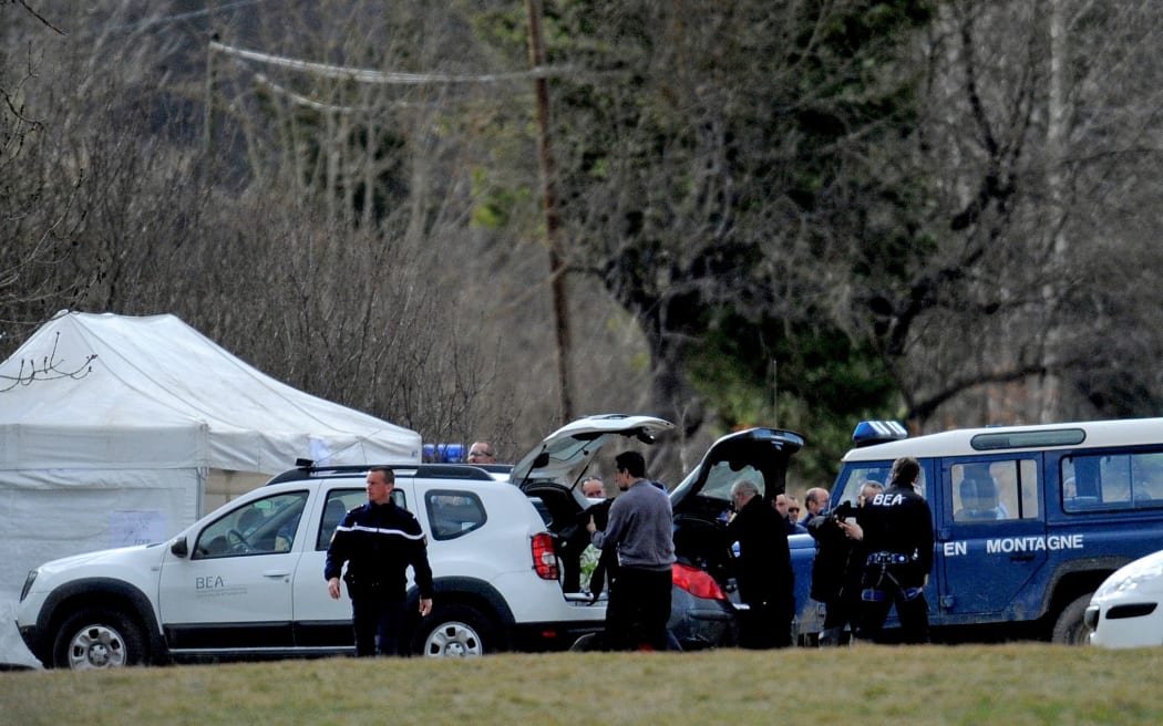 French gendarmes and members of the Bureau of Enquiry and Analysis (BEA) at the site of the Germanwings crash.