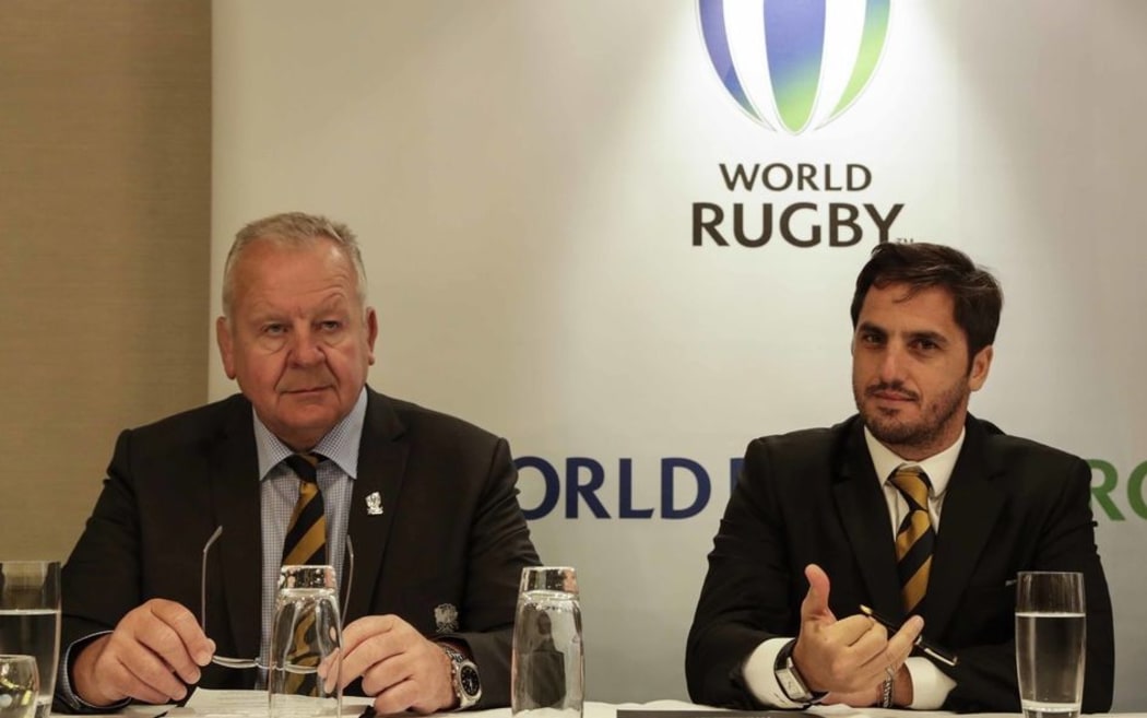 Incoming World Rugby Chair Bill Beaumont with vice-chair Agustin Pichot.