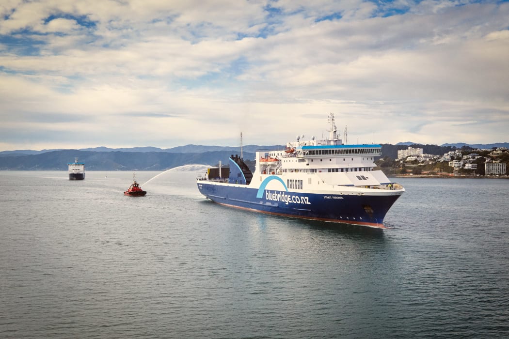 The new Strait Feronia sailing in to Wellington harbour.