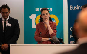 PM Jacinda Ardern addresses a business audience at Beca in Auckland.