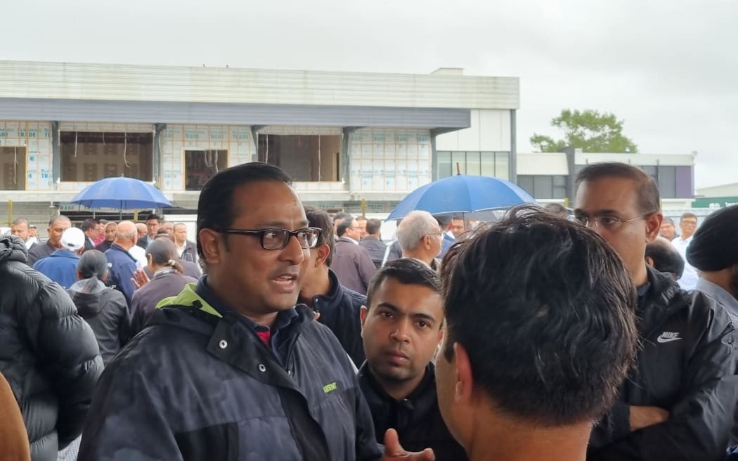 People at Anns Funeral Home in Wiri, South Auckland, for the funeral of Janak Patel, the man who was killed while working at Rose Cottage Superette in Sandringham on November 23.