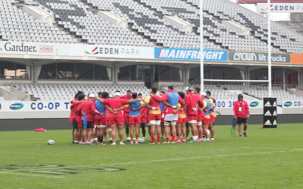 Tonga training ahead of their Pasifika Challenge test against Wales.