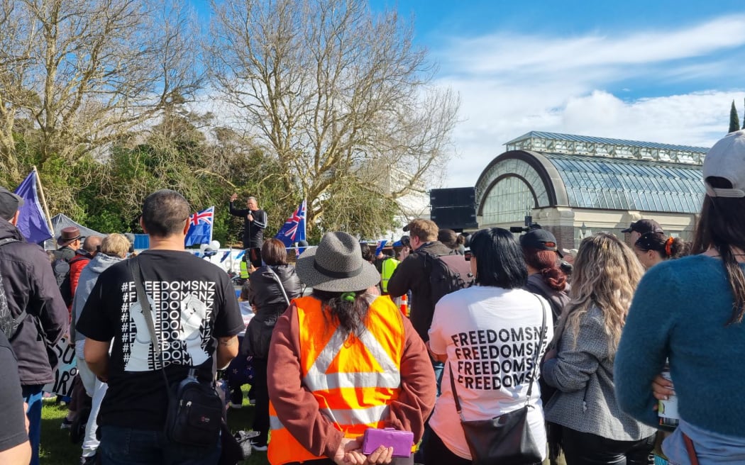 The Freedom and Rights Coalition protest at Auckland Domain on 6 August 2022.