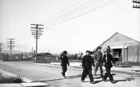 Fatigue squad on the way to work, at the Japanese prisoner of war camp near Featherston in 1943