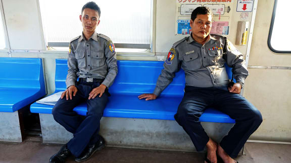 Myanmar Police on the Central Rail Line in the commercial capital Yangon