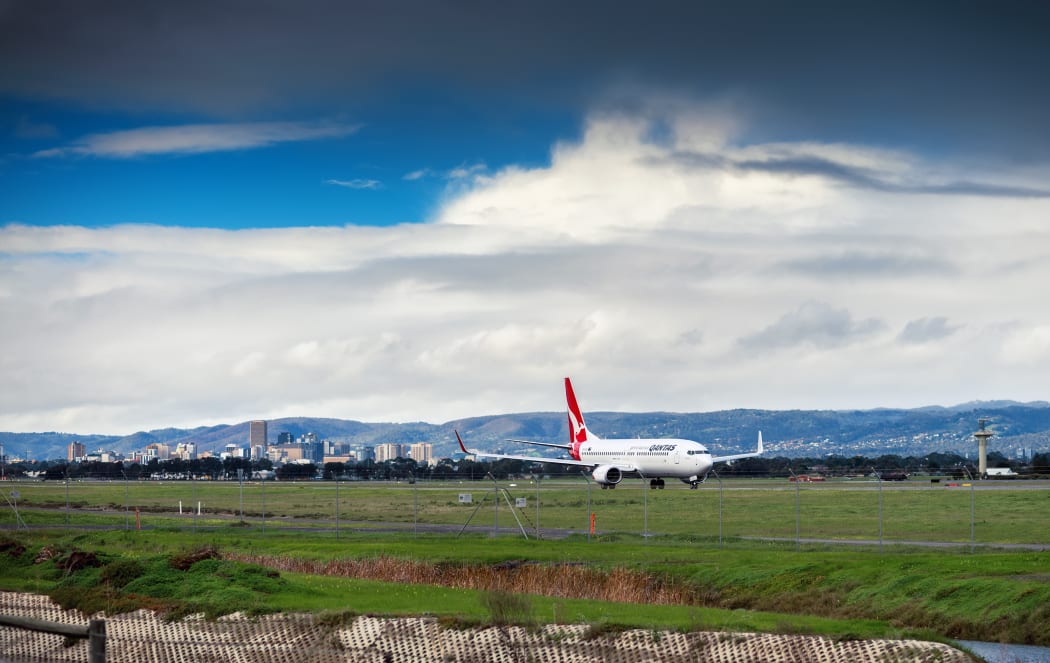 Qantas Boeing 747 ready to take off from the Adelaide Airport, South Australia.