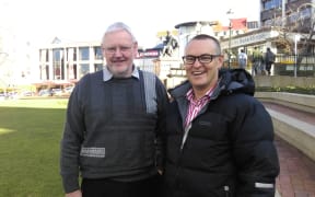 Dunedin Night Shelter Trust chair David Brown (left) and Dunedin North MP David Clark ahead of tonight's fundraising event.