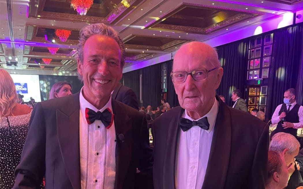Graeme Hart with his father, as the billionaire was inducted into the New Zealand Business Hall of Fame.