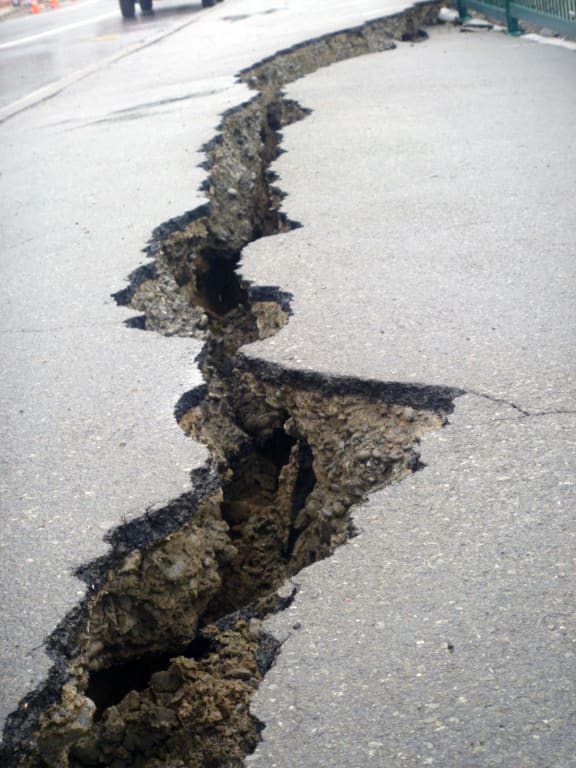 Cracks in the pavement in  Lyttleton.