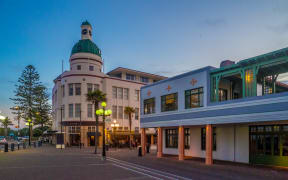 The beautiful art deco town of Napier, New Zealand - as summer night approaches.
