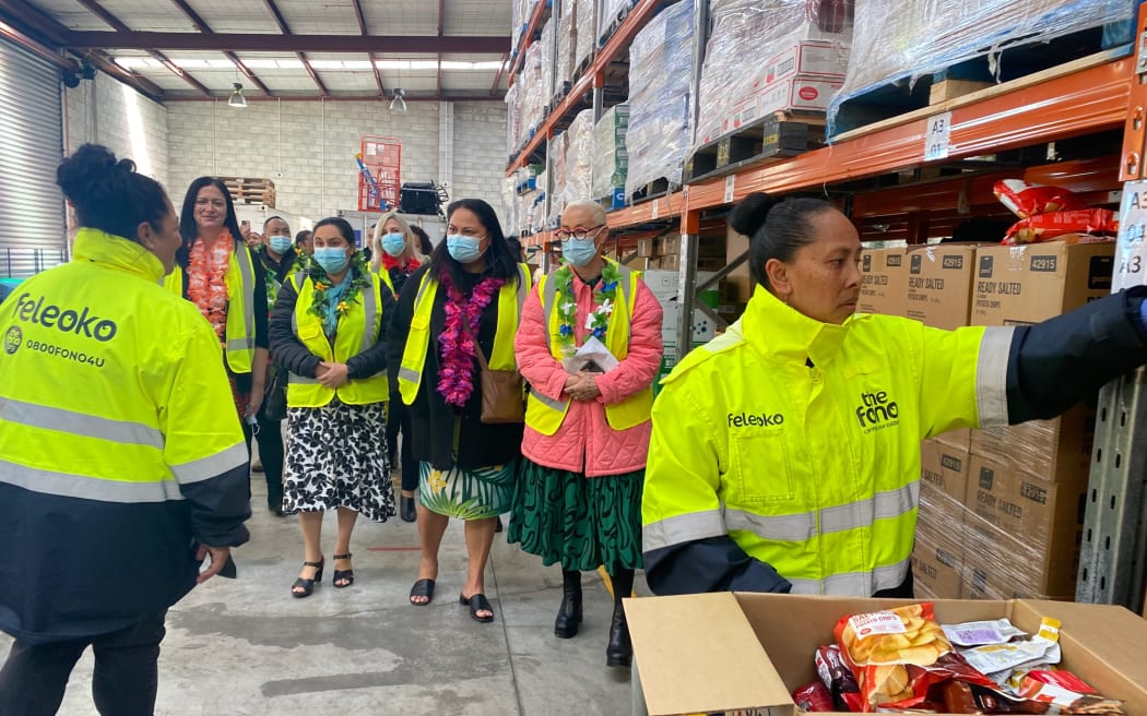 A Faleoko team member speaking with guests including Gerardine Clifford-Lidstone (Second from Right) MOH Director of Pacific Health. August 2022