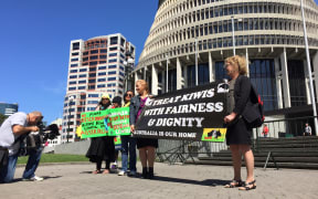 Protesters calling for better treatment for New Zealanders convicted in Australia arrive at Parliament on 16 October 2015. The protest was organised by 'Iwi n Aus'.