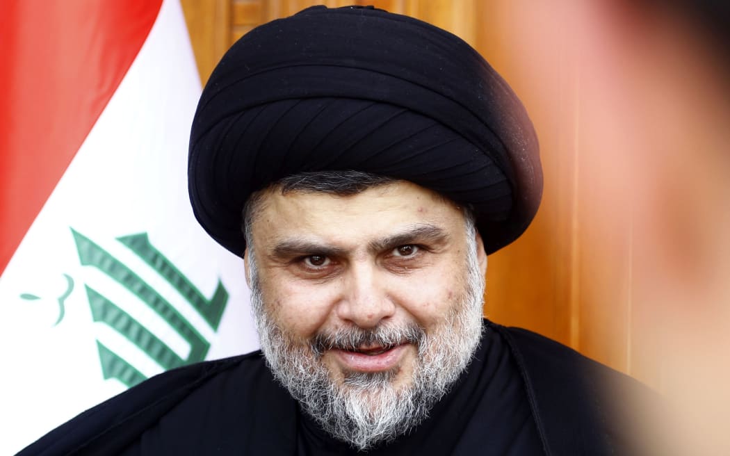 Iraqi Shiite Muslim cleric Moqtada al-Sadr speaks during a press conference in the holy Shiite city of Najaf on April 30, 2016.
